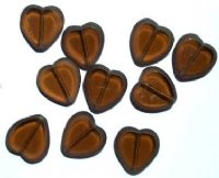 10 15mm Flat Cut Window Heart Beads Smoke Topaz 